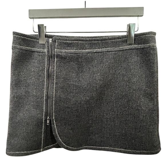 Purnell Wool Blanket Stitch Zip Mini Skirt 10 Gray Coquette Chic Quiet Luxury - Picture 2 of 10